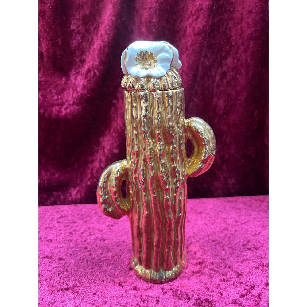 Vintage Home Decor - Lidded Ceramic Container - Gold Saguaro Cactus - Arizona - Picture 6 of 8